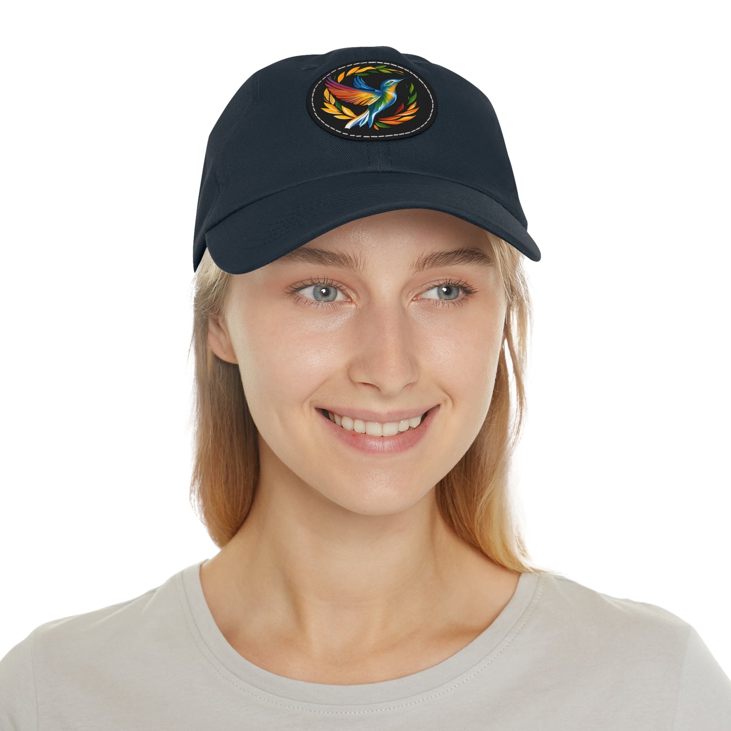 Hummingbird Rainbow Hat Leather Patch Cap