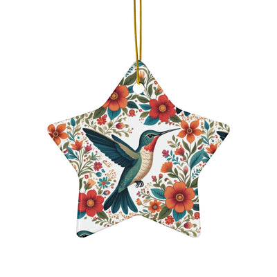 Hummingbird Blooms Ceramic Ornament —4 Shapes