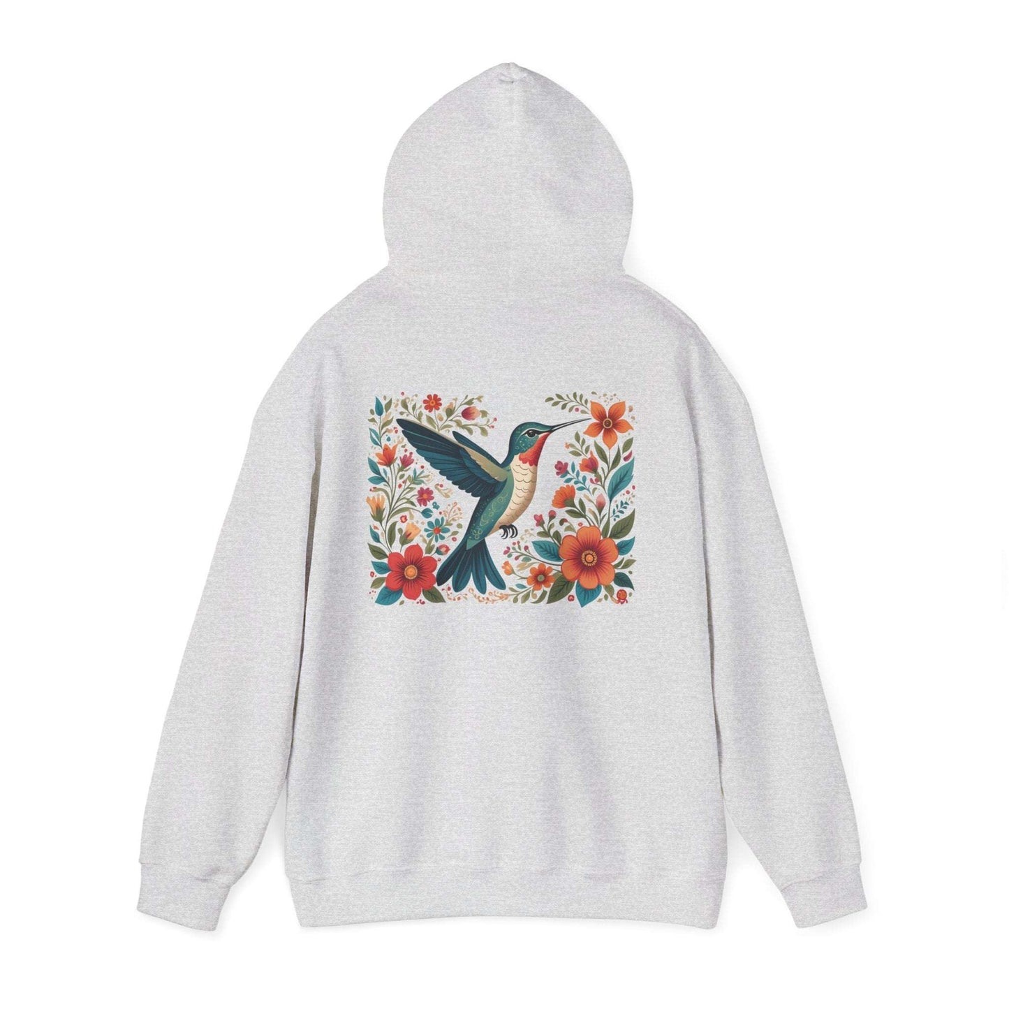 Hummingbird In Bloom Hoodie Back Design - Cozy Sweatshirt for Nature Lovers