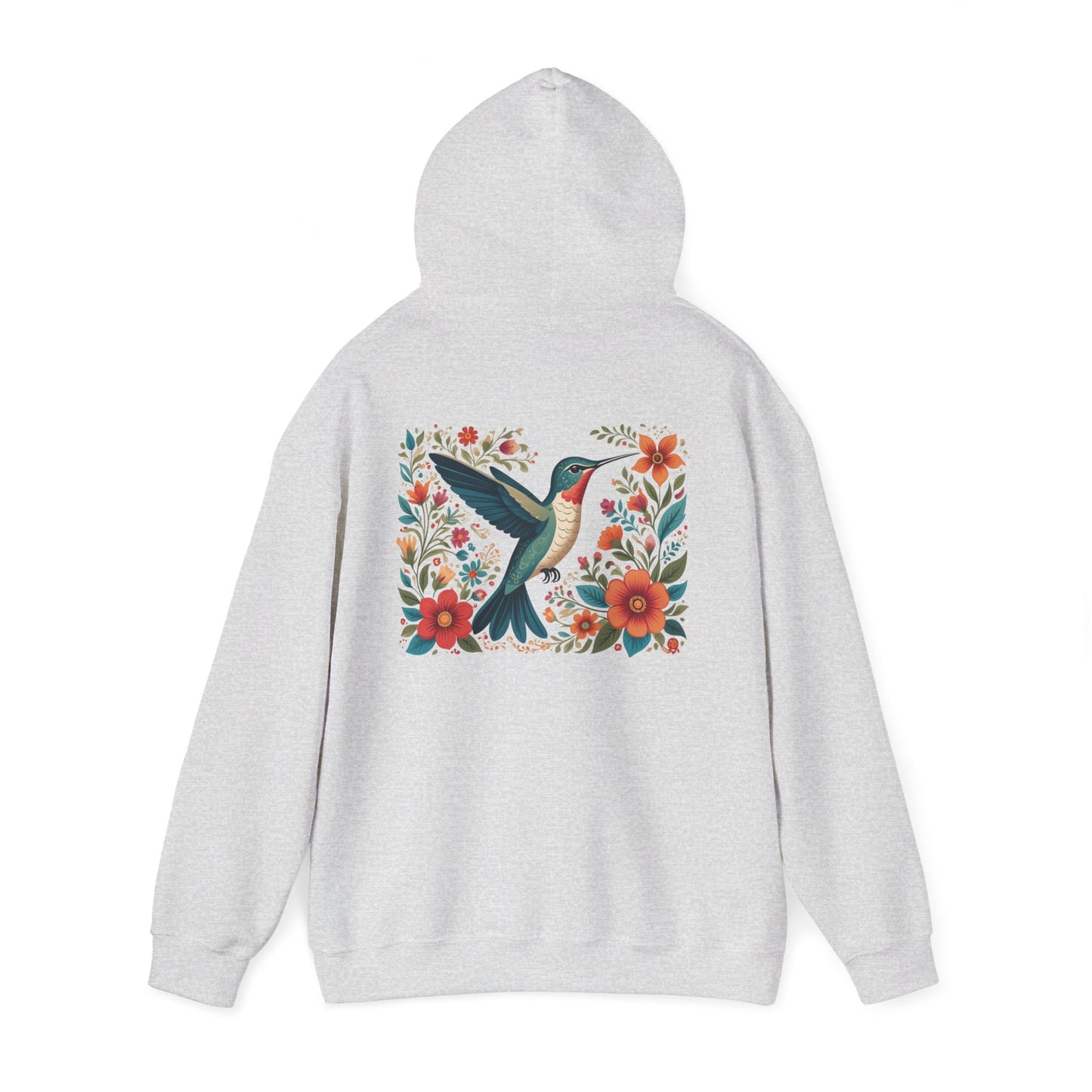 Hummingbird In Bloom Hoodie Back Design - Cozy Sweatshirt for Nature Lovers