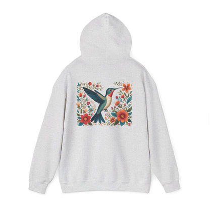 Hummingbird In Bloom Hoodie Back Design - Cozy Sweatshirt for Nature Lovers