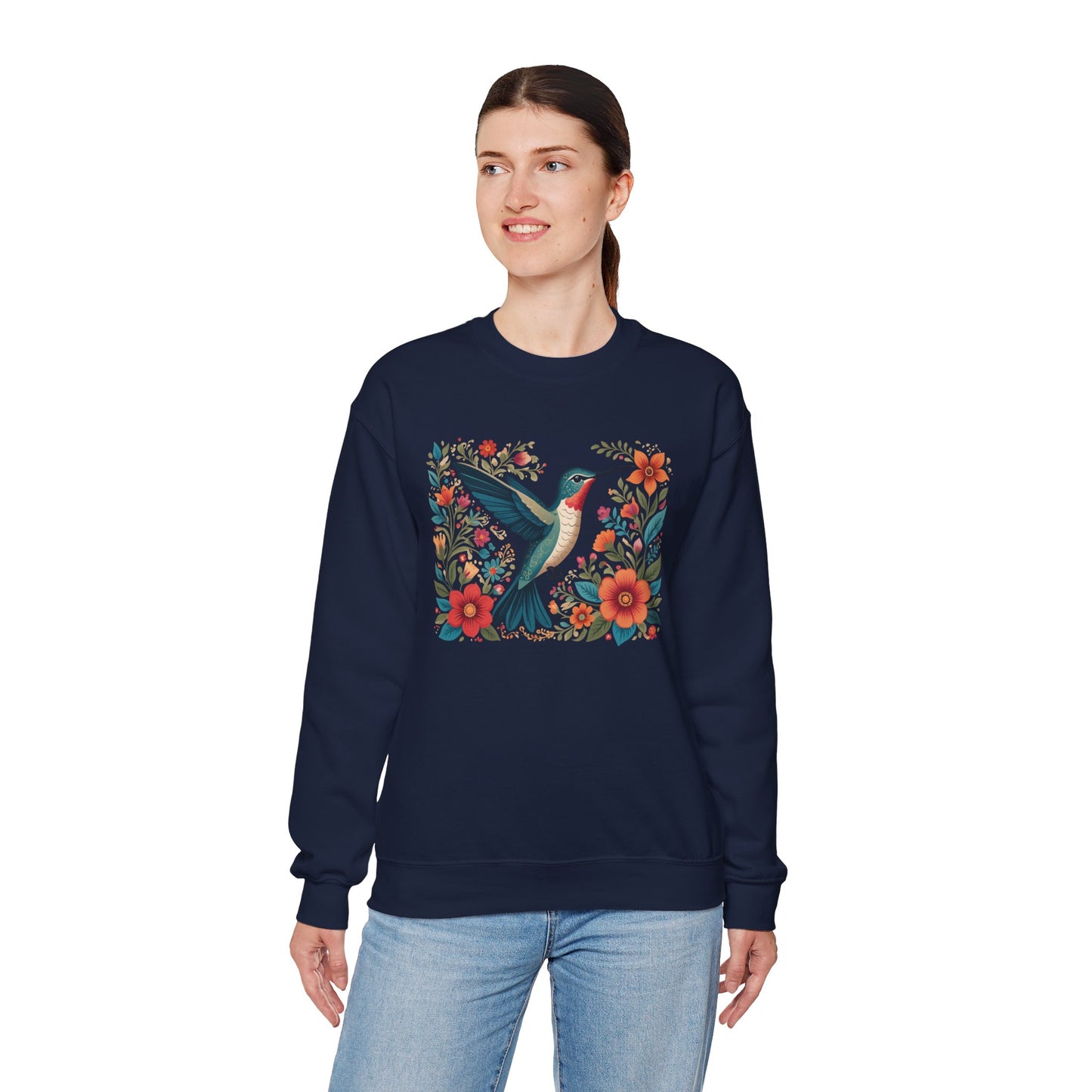 Hummingbird In Bloom Graphic Unisex Crewneck Sweatshirt