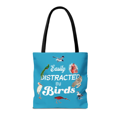 Easily Distracted by Birds Tote Bag in Teal - Fun and Quirky Bird Design for Bird Lovers