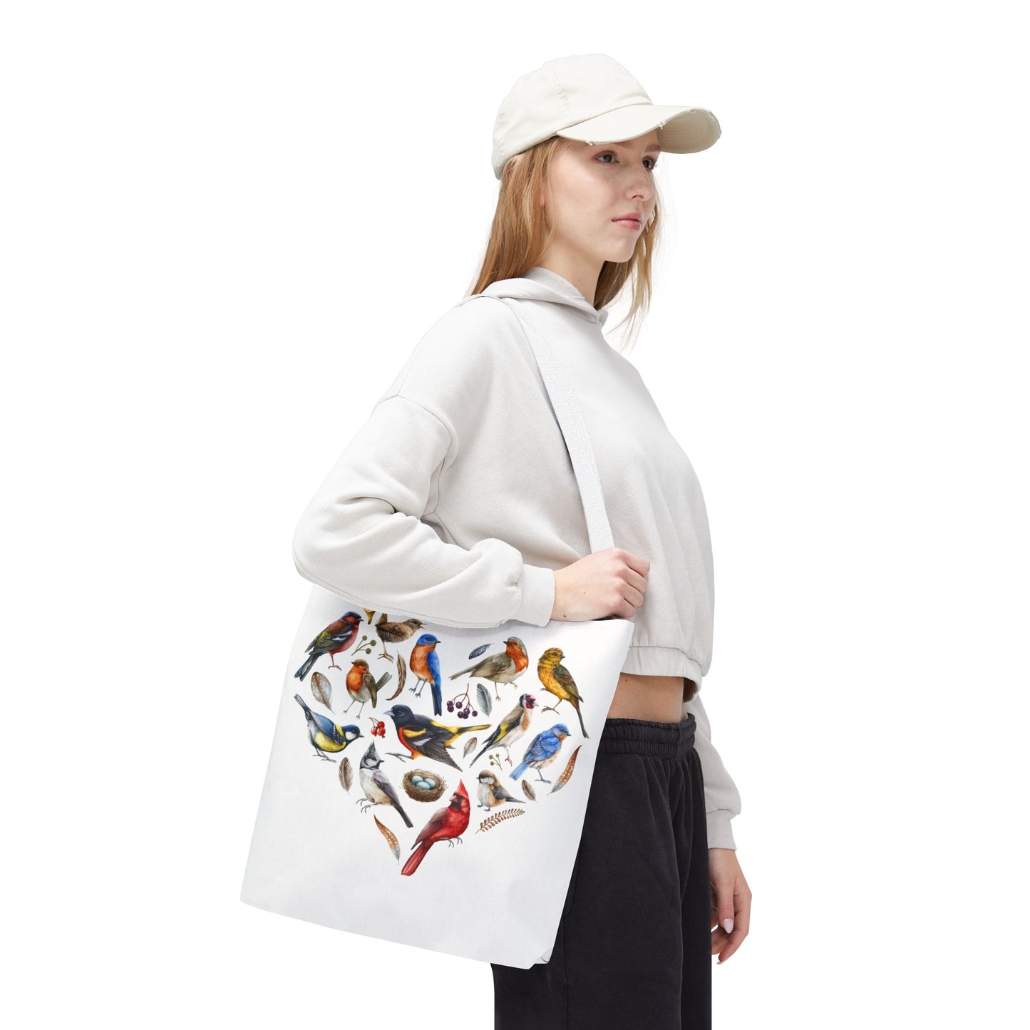 Bird Lovers Tote Bag - Colorful Heart Design for Nature Enthusiasts