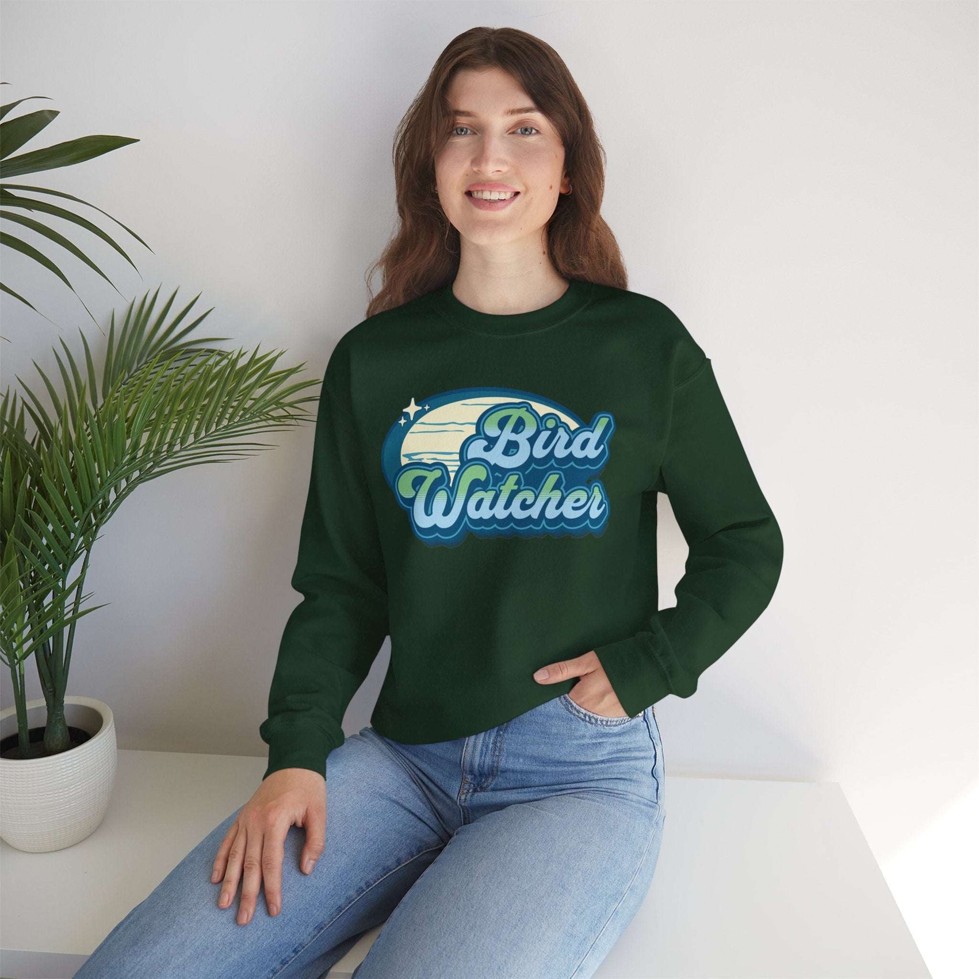 Bird Watcher Teal Graphic Unisex Crewneck Sweatshirt