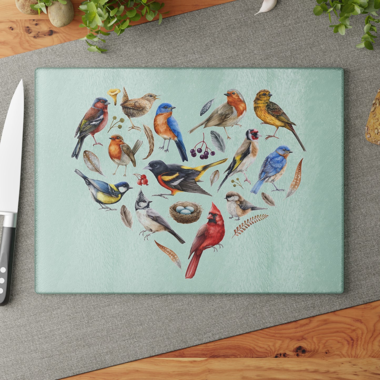 Bird Heart Glass Cutting Board