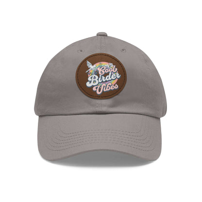 The Nerdy Birder - "Cool Birder Vibes" Dad Hat, Leather Patch Cap, Perfect Gift for Dads, Nature Lovers, Casual Style Cap, Summer Accessories