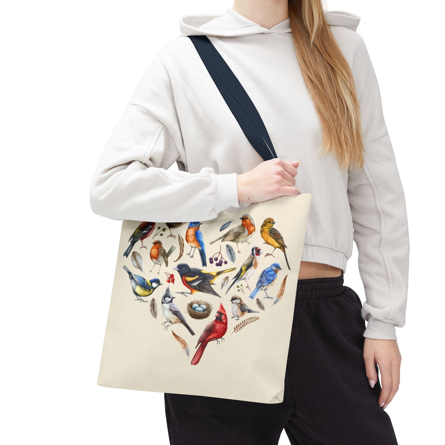 Heart of Birds Tote Bag - Natural color - Heart Design for Nature Enthusiasts