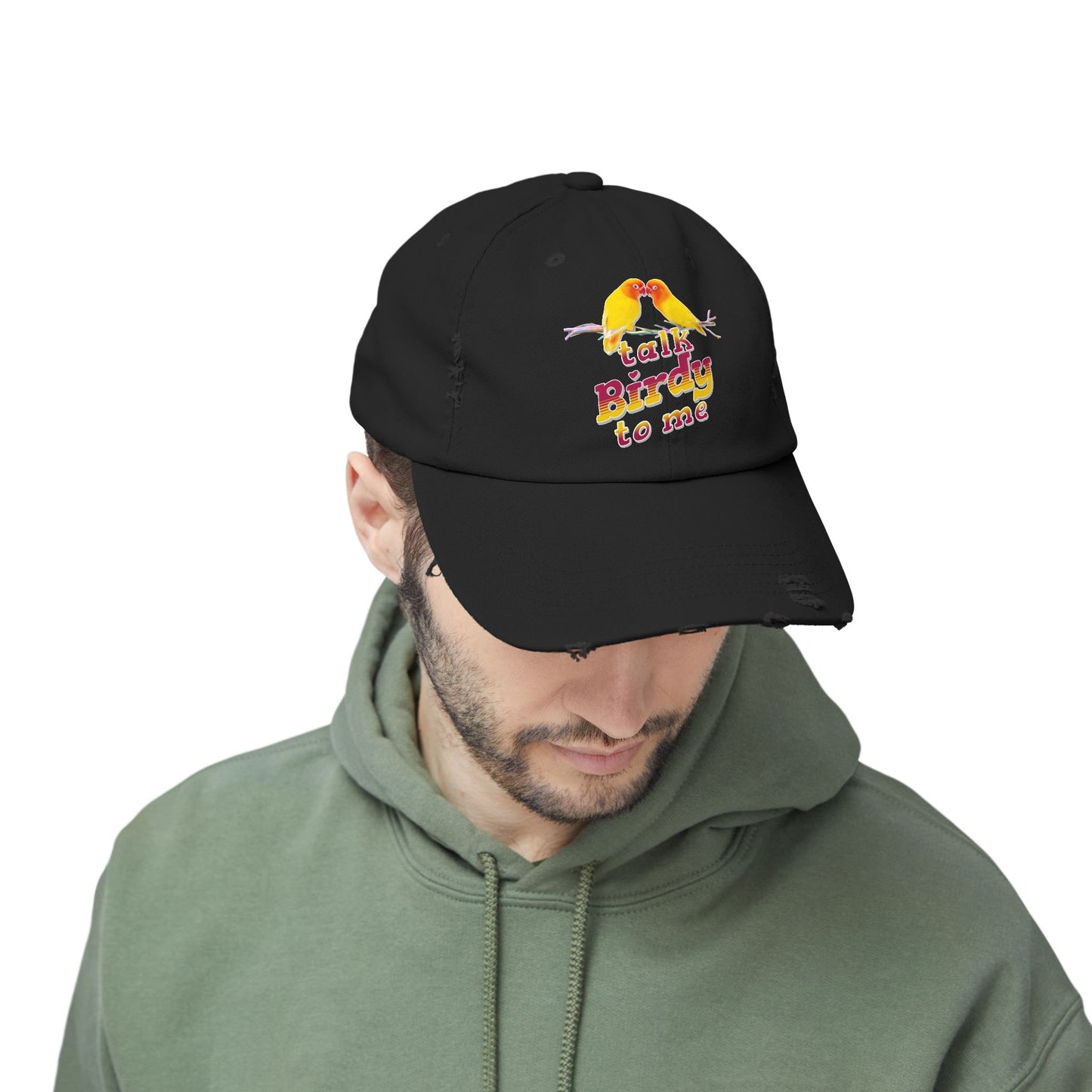 Talk Birdy To Me Distressed Cap, Casual Hat for Bird Lovers, Unique Gift for Nature Enthusiasts, Trendy Apparel for Outdoor Adventures