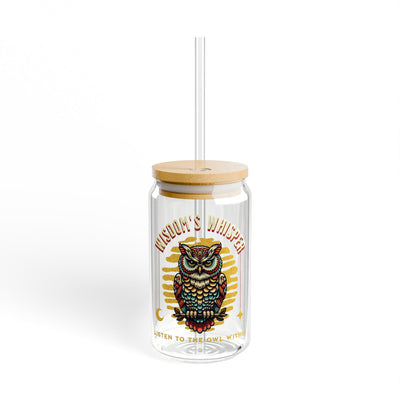 The Nerdy Birder Owl-Themed 16oz Sipper Glass - ‘Wisdom’s Whisper’ with Bamboo Lid