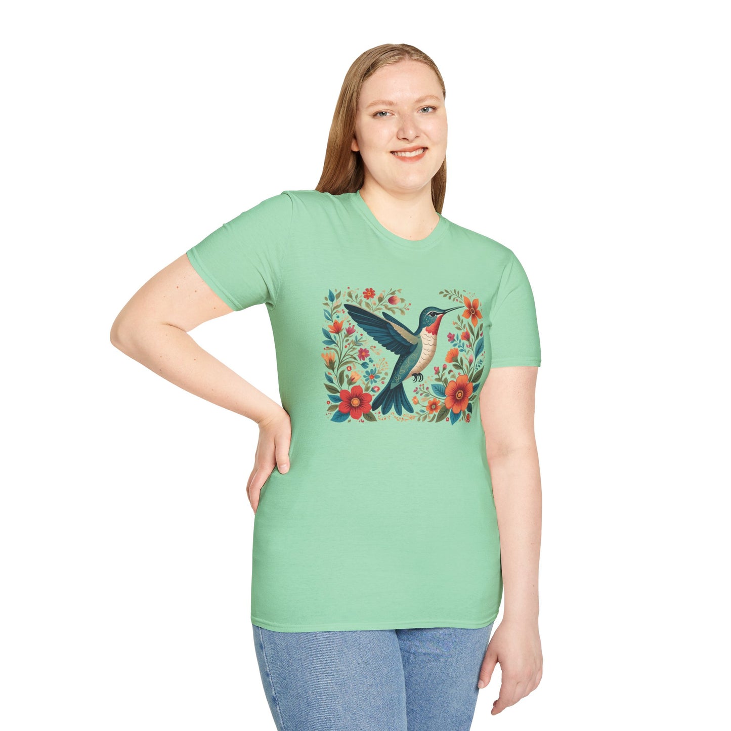 Hummingbird in Bloom Unisex Softstyle T-Shirt
