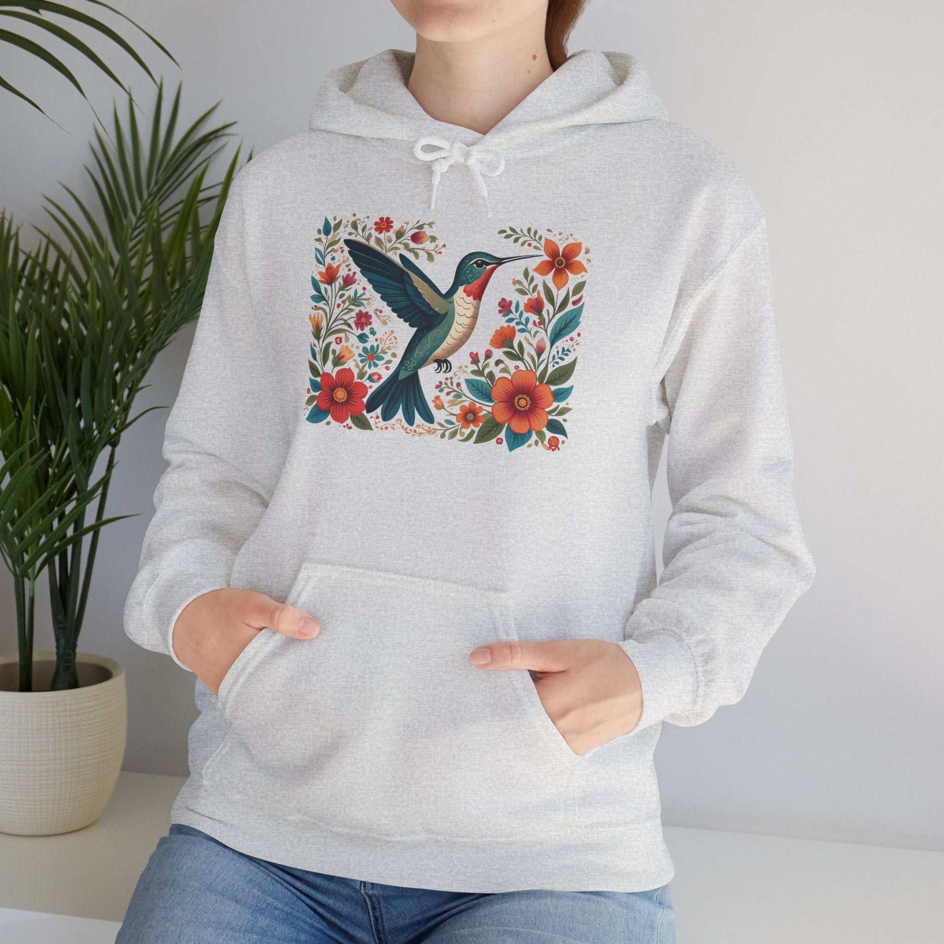 Hummingbird In Bloom Hoodie - Cozy Sweatshirt for Nature Lovers