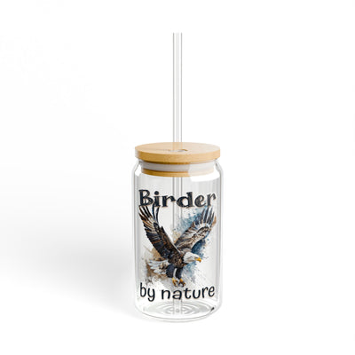 The Nerdy Birder Eagle Birder By Nature 16oz Sipper Glass With Bamboo Lid