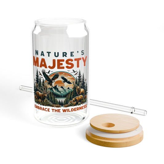 Nature's Majesty 16oz Sipper Glass With Bamboo Lid
