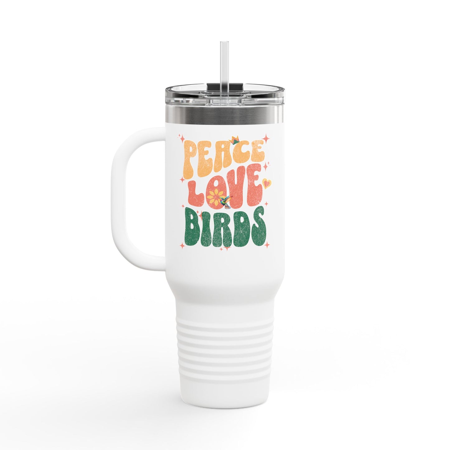 The Nerdy Birder Peace Love Birds Insulated Travel Mug, 40oz