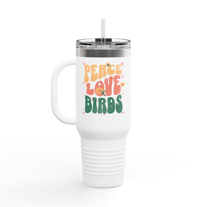 The Nerdy Birder Peace Love Birds Insulated Travel Mug, 40oz