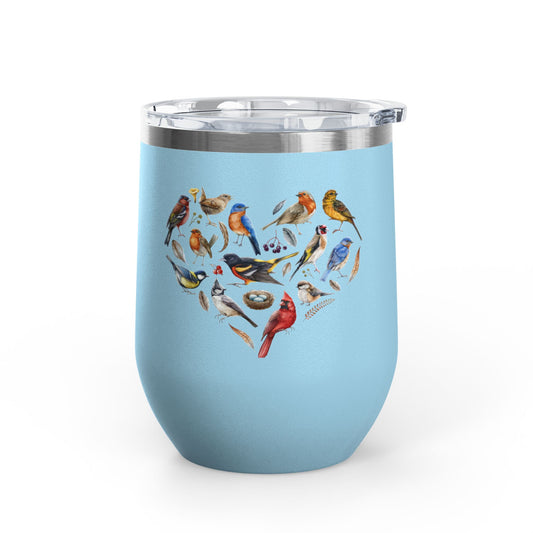 Bird Heart Wine Tumbler- 12oz Insulated Cup for Nature Lovers