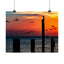 Scenic Matte Horizontal Poster - Serene Sunset with Pelicans and Wind Turbines