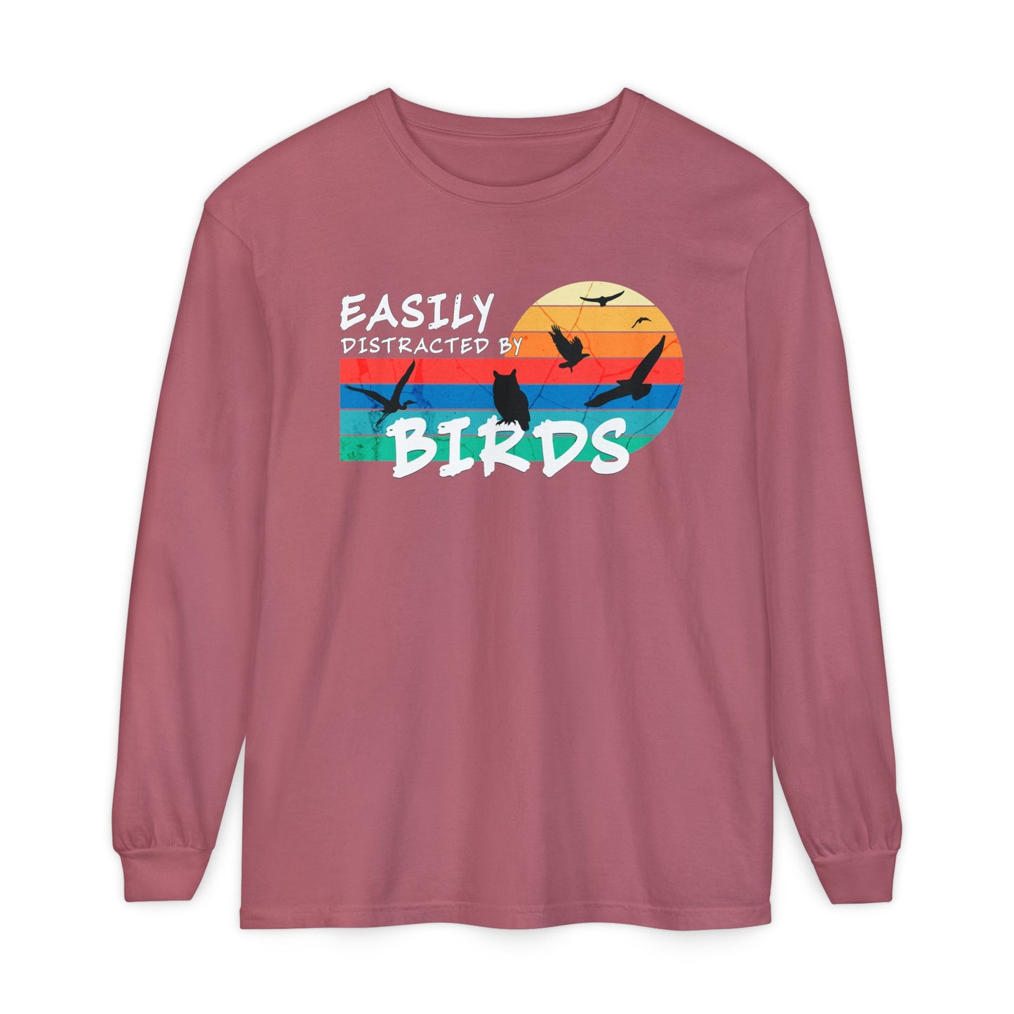 Easily Distracted by Birds Retro Sunset Long Sleeve Tee