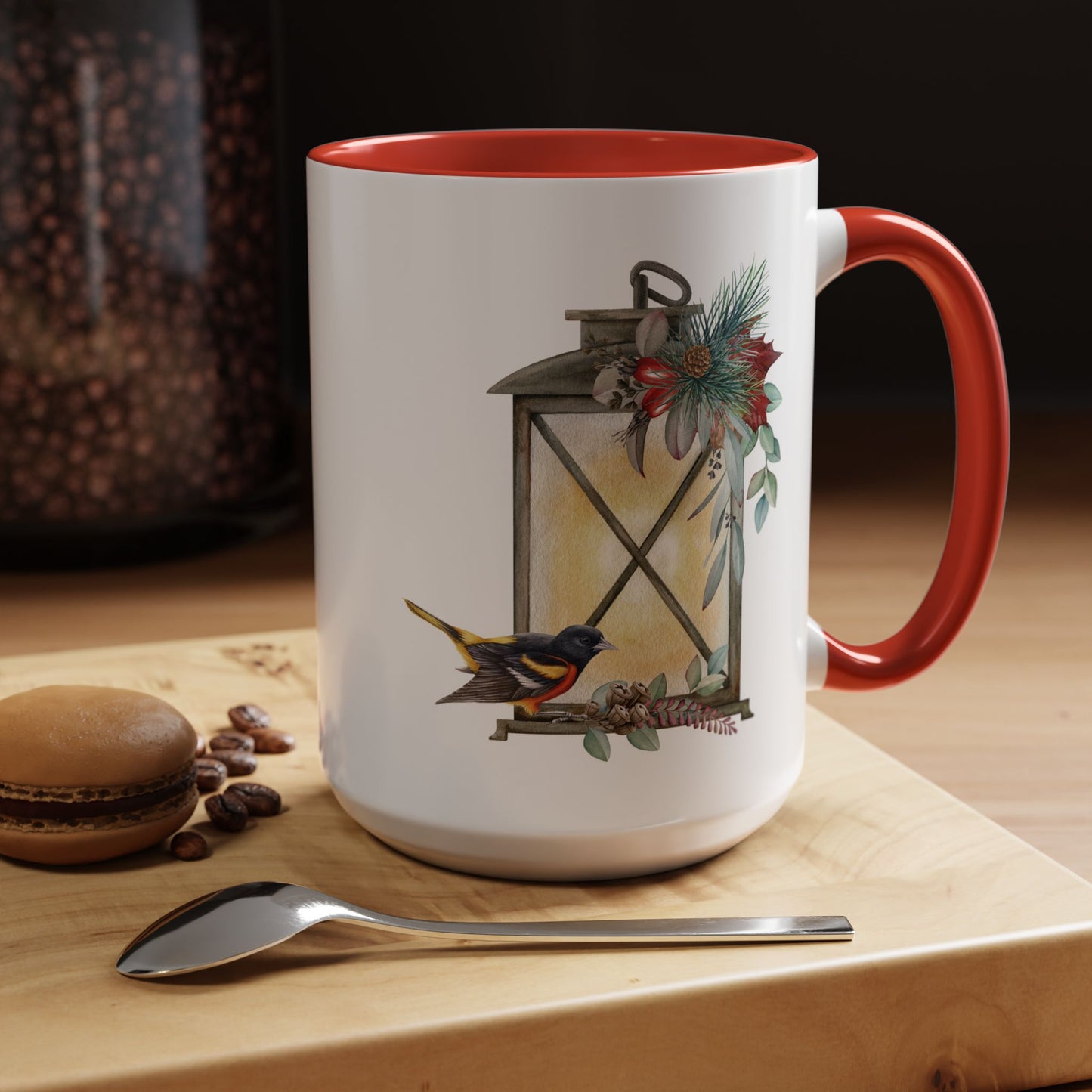 Cozy Christmas Lantern Accent Coffee Mug – Perfect Gift for Bird Lovers