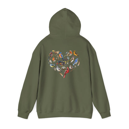 Bird Heart Unisex Hoodie Back Design - Cozy Sweatshirt for Nature Lovers