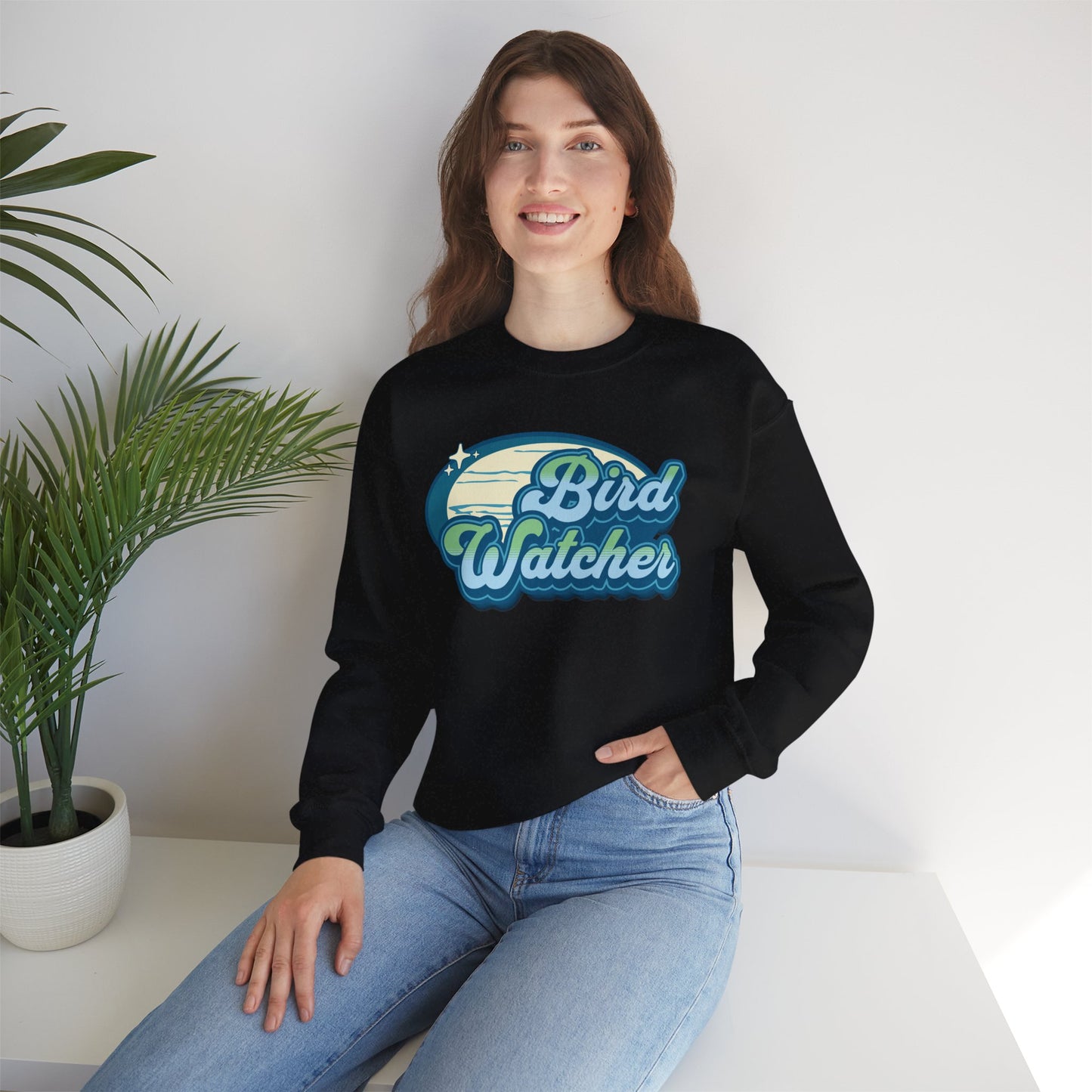 Bird Watcher Teal Graphic Unisex Crewneck Sweatshirt