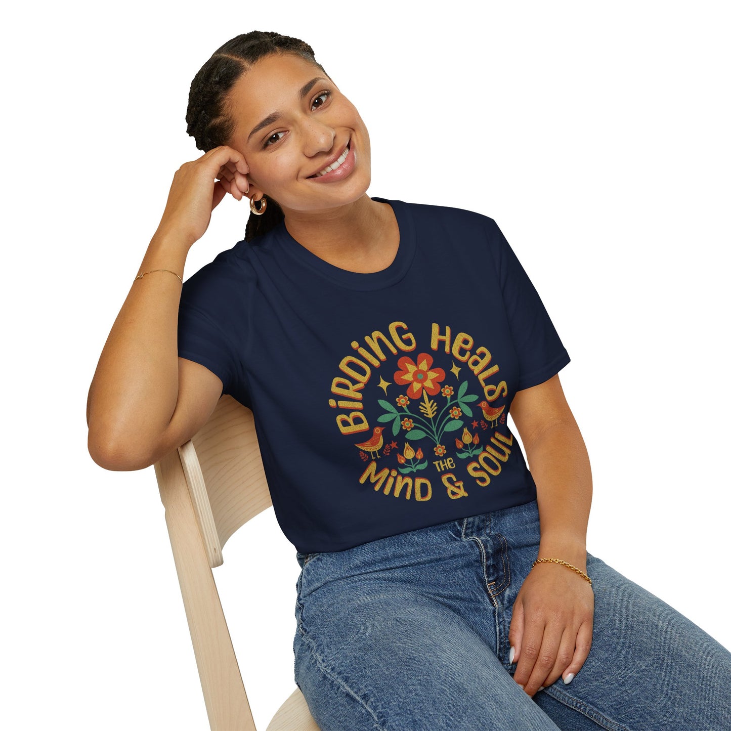 Birding Heals the Mind & Soul – Bird Lover Folk Art T-Shirt