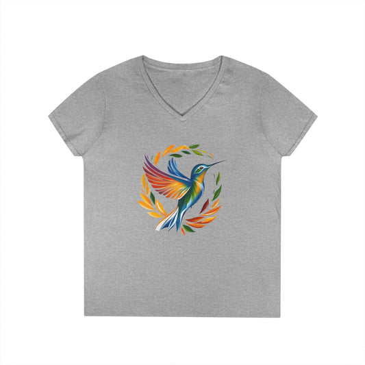 Rainbow Hummingbird Ladies' V-Neck T-Shirt