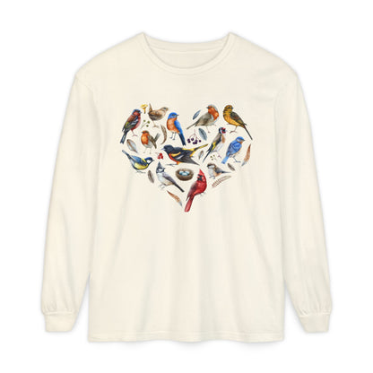 The Nerdy Birder Bird Heart Unisex Garment-dyed Long Sleeve T-Shirt