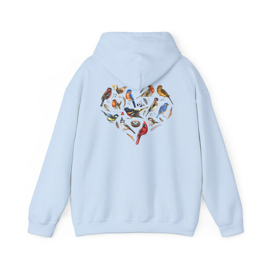 Bird Heart Unisex Hoodie Back Design - Cozy Sweatshirt for Nature Lovers
