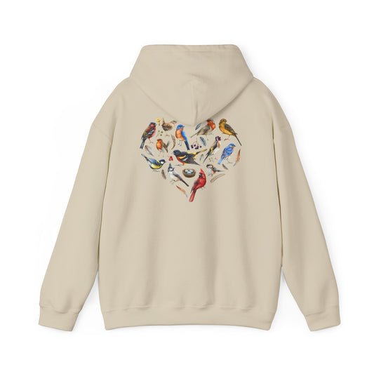 Bird Heart Unisex Hoodie Back Design - Cozy Sweatshirt for Nature Lovers