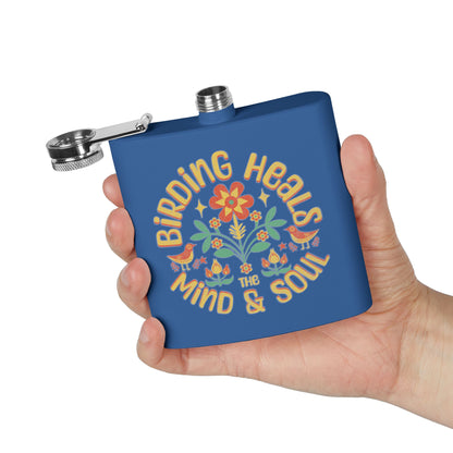 Birding Heals Birder Flask | Stainless Steel 6oz Hip Flask for Nature Lovers, Outdoor Adventures, Gifts for Birders, Hiking Accessory