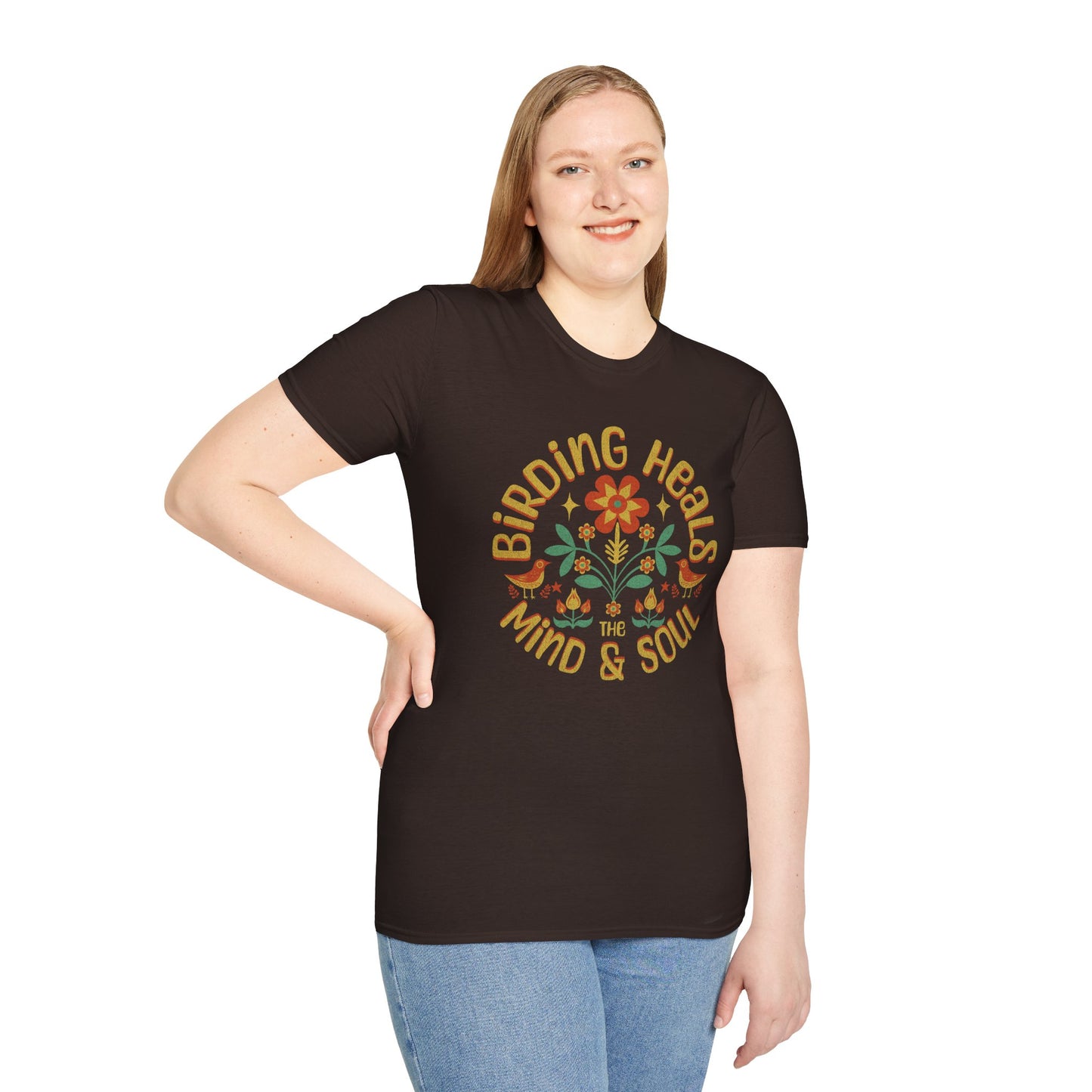 Birding Heals the Mind & Soul – Bird Lover Folk Art T-Shirt