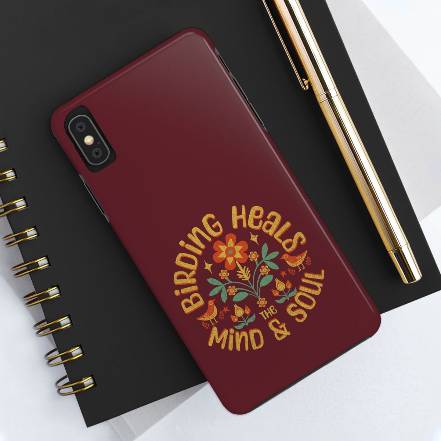 The Nerdy Birder - Birding Heals the Mind & Soul Design, Tough Secure Phone Covers for Bird Lovers, Artistic Gifts for Nature Enthusiasts