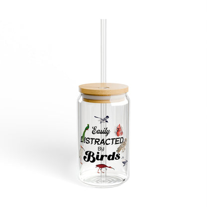 Easily Distracted By Birds 16oz Sipper Glass With Bamboo Lid