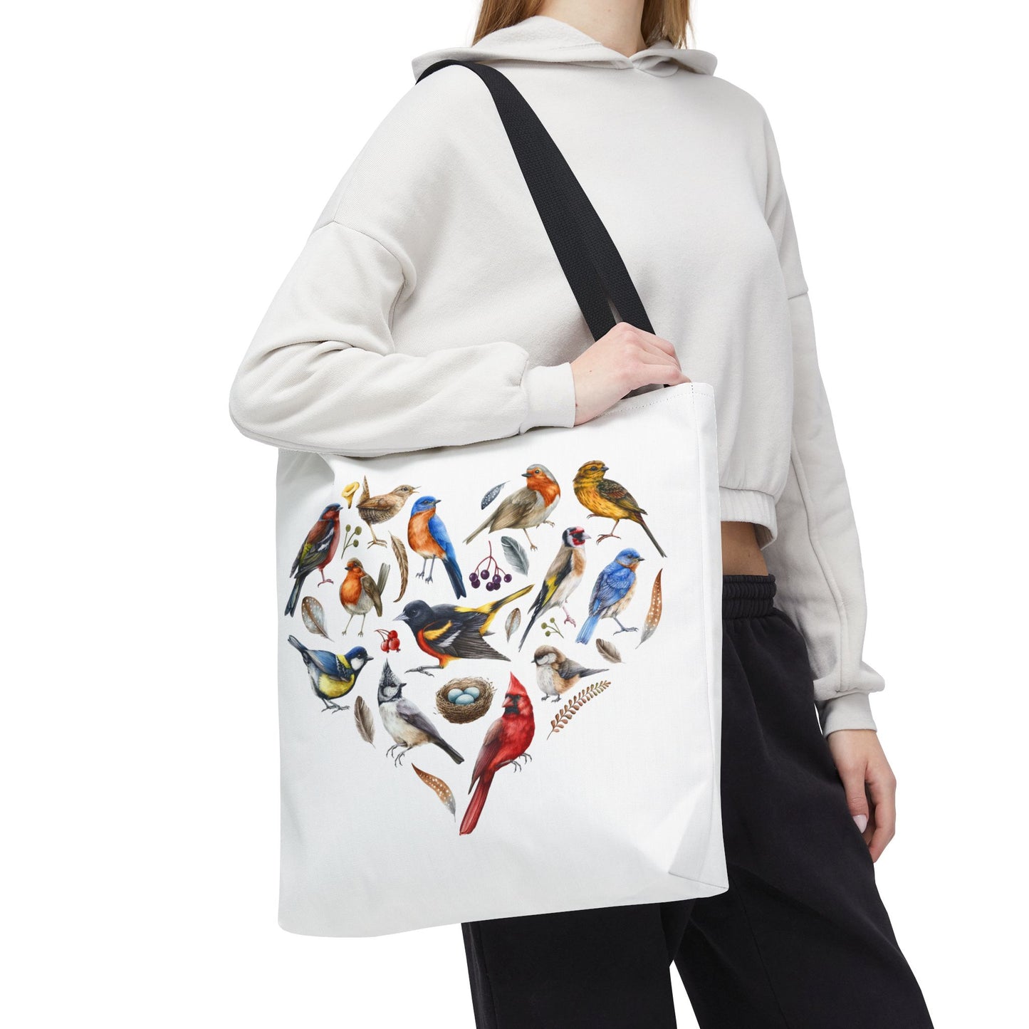 Bird Lovers Tote Bag - Colorful Heart Design for Nature Enthusiasts