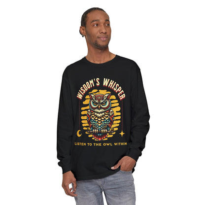 Wisdom's Whisper Owl Long Sleeve T-Shirt for Unisex - Listen to the Owl Within, Perfect Gift for Nature Lovers