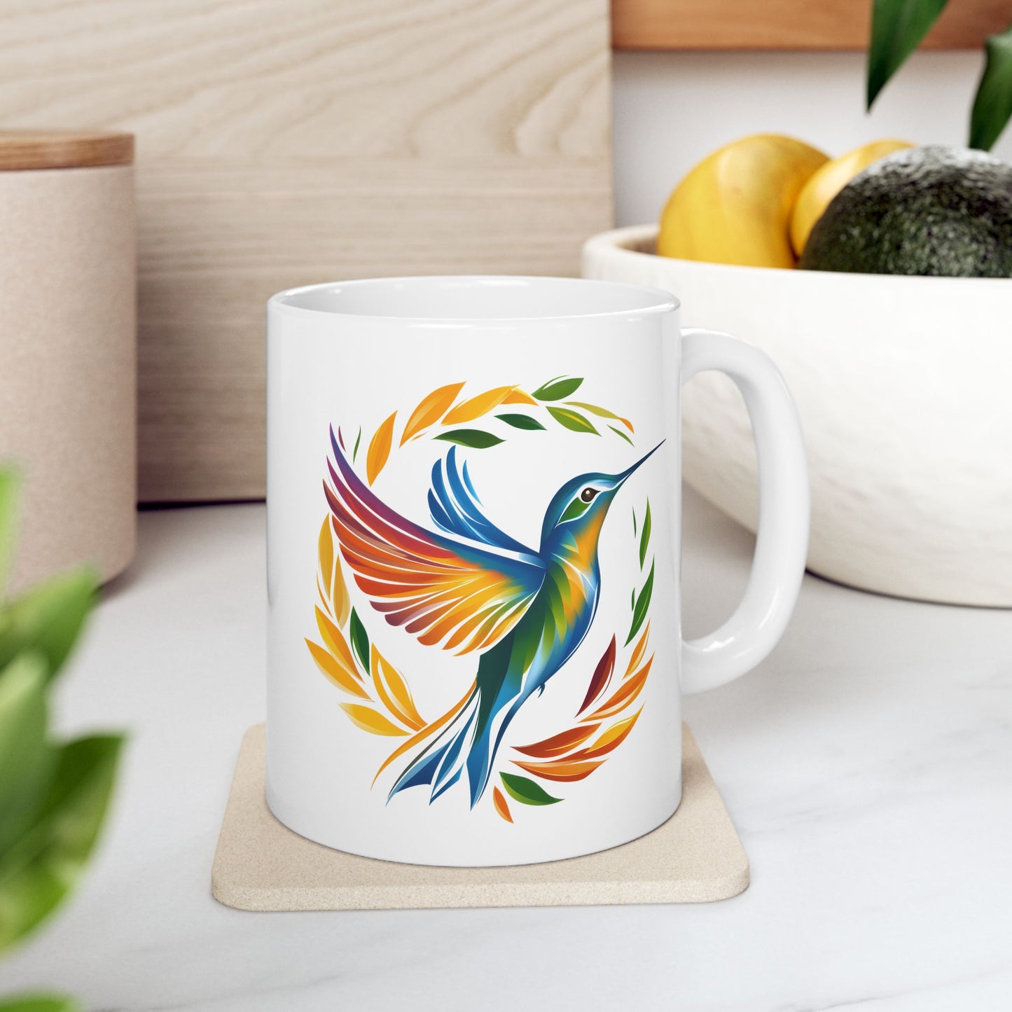 Hummingbird Rainbow White Ceramic Mug