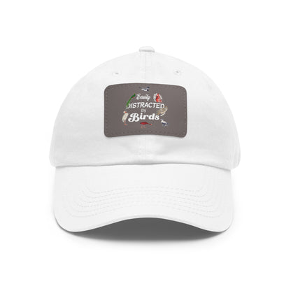 The Nerdy Birder Easily Distracted By Birds Dad Hat with Leather Patch, Casual Cap for Bird Lovers, Unisex