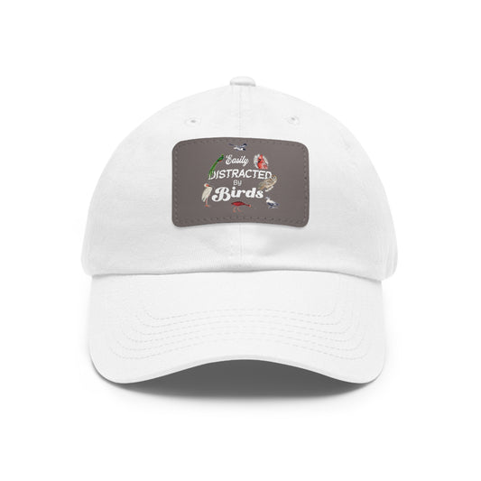 The Nerdy Birder Easily Distracted By Birds Dad Hat with Leather Patch, Casual Cap for Bird Lovers, Unisex