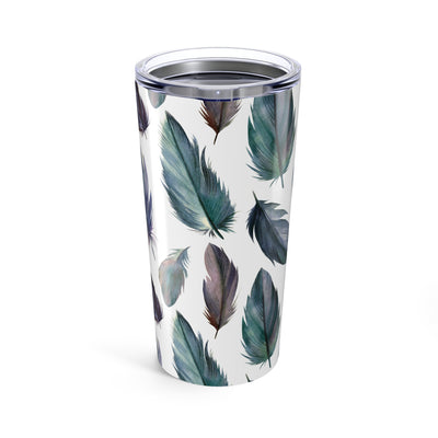 Boho Teal Plumb Feather Print 20oz Tumbler - Stylish Travel Mug for Outdoor Lovers