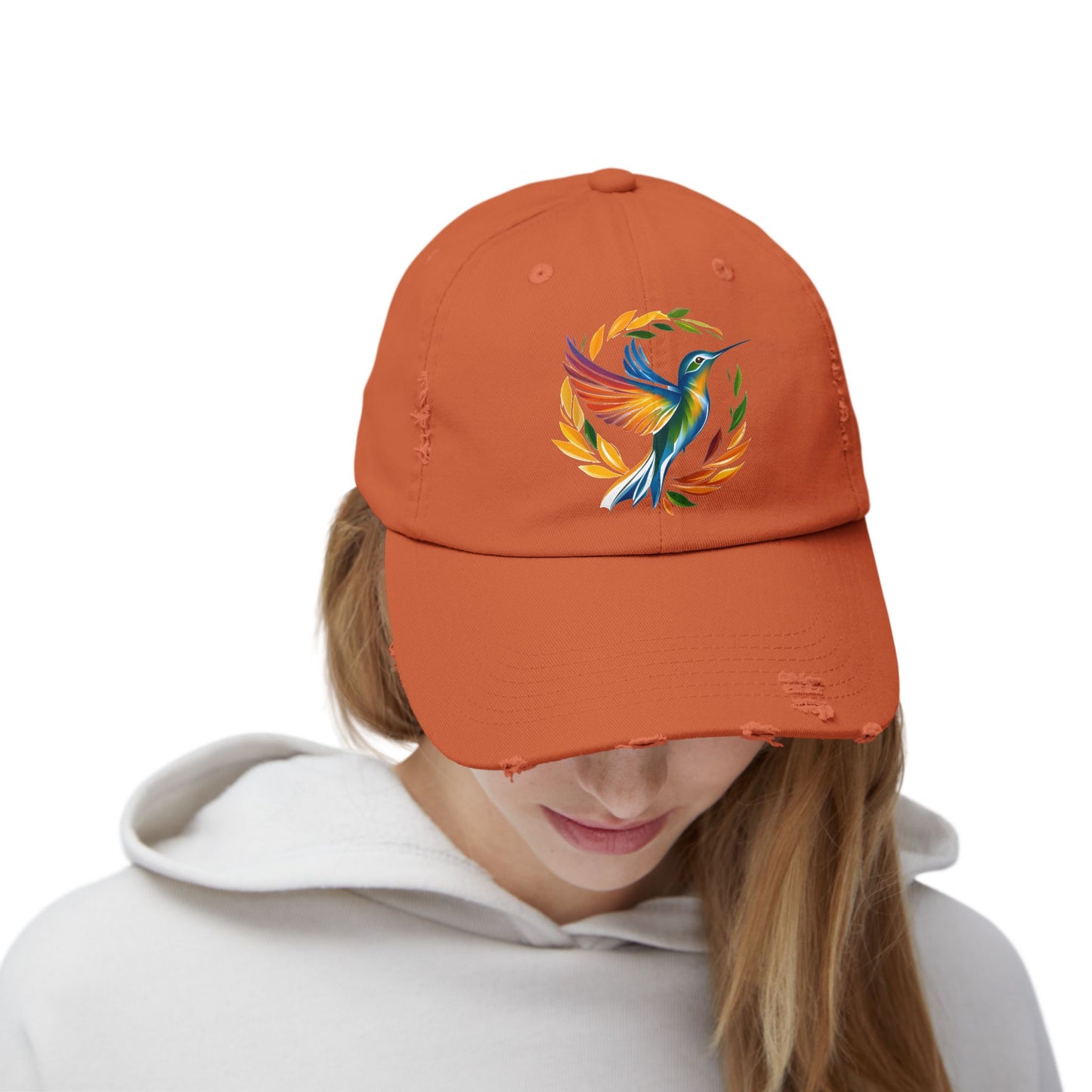 Hummingbird Rainbow Vintage Style Hat - Distressed Cap