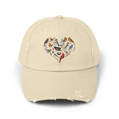 Bird Heart Vintage Style Hat - Unisex Distressed Cap