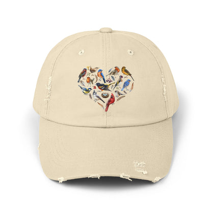 The Nerdy Birder Bird Heart Vintage Style Hat - Unisex Distressed Cap