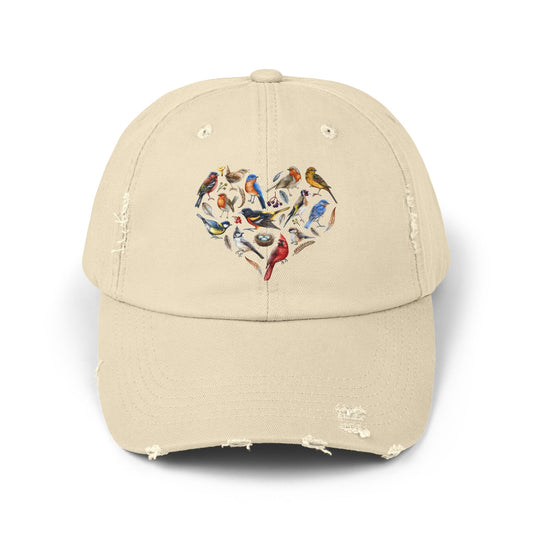 Bird Heart Vintage Style Hat - Unisex Distressed Cap