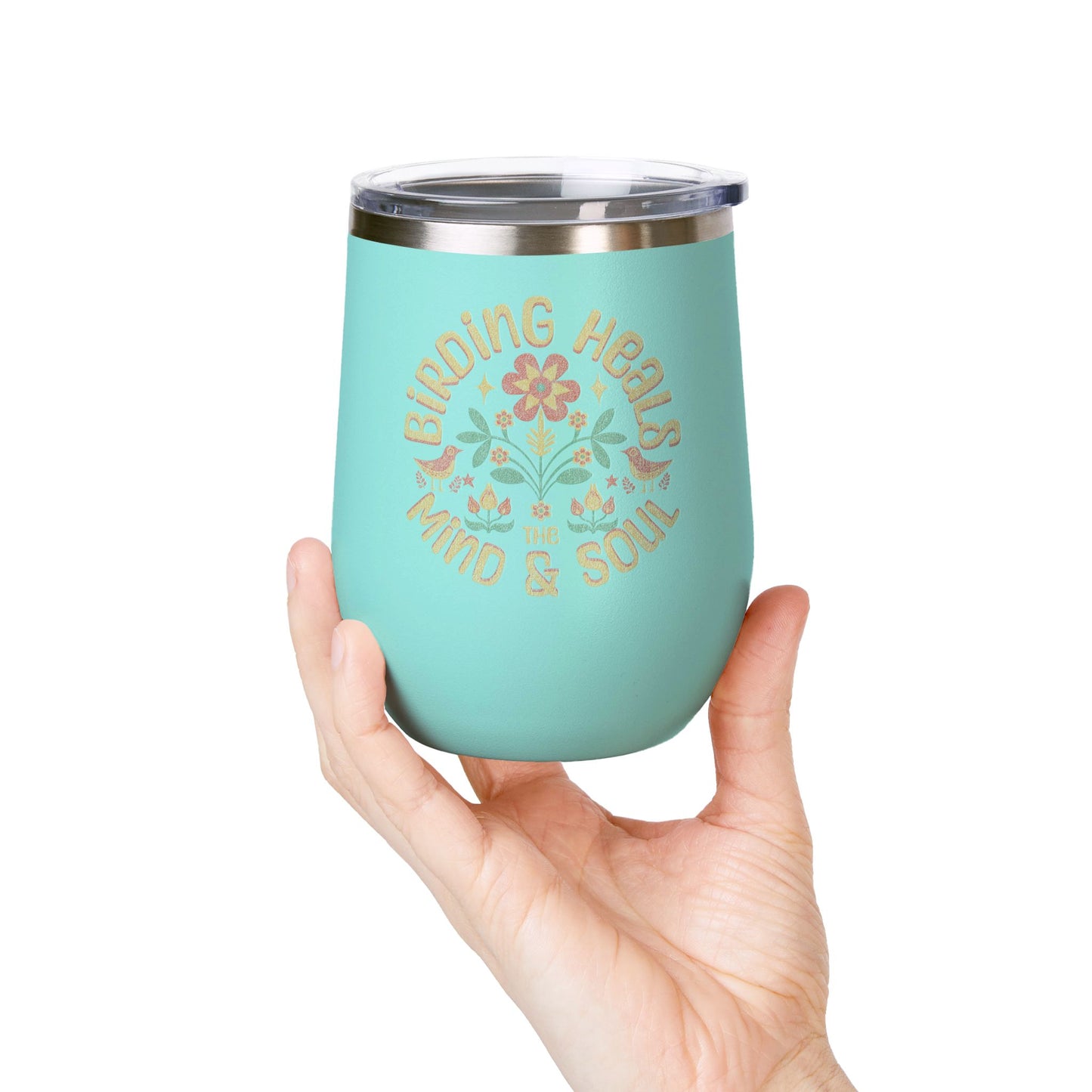 The Nerdy Birder Birding Heals The Mind And Soul Wine Tumbler, 12oz
