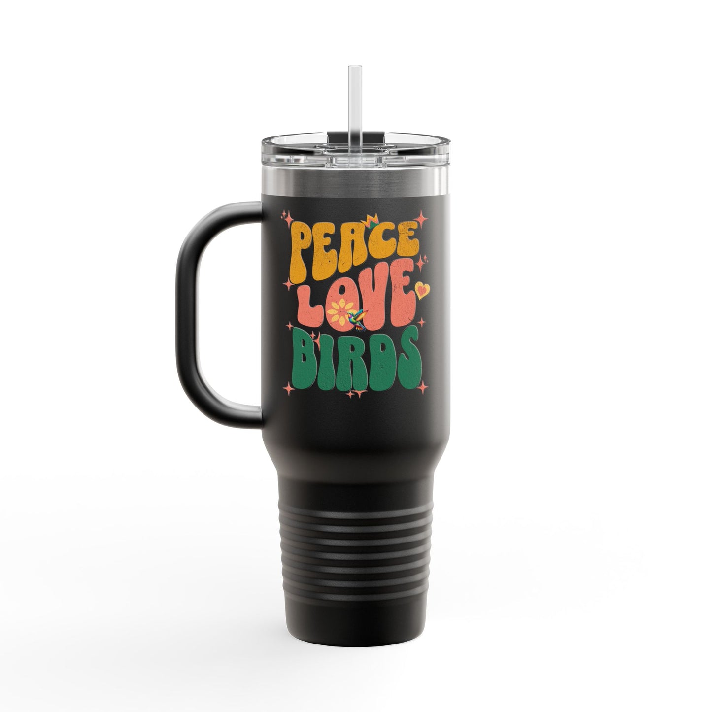 The Nerdy Birder Peace Love Birds Insulated Travel Mug, 40oz
