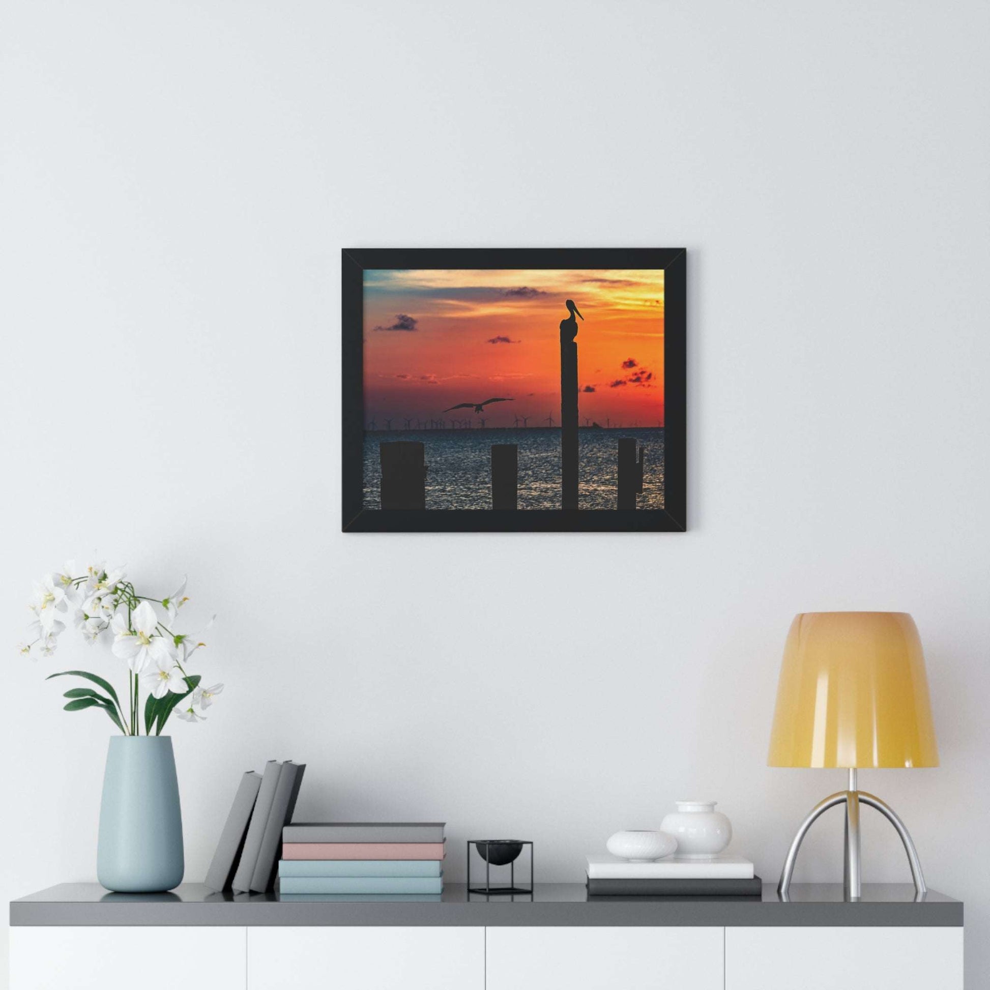 Serene Sunset Framed Horizontal Poster - Coastal Decor for Beach Lovers