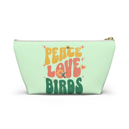 Peace Love Birds Accessory Pouch Green