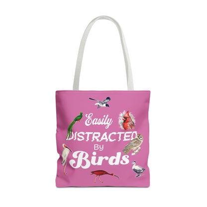 Easily Distracted by Birds Tote Bag in Pink - Fun and Quirky Bird Design for Bird Lovers